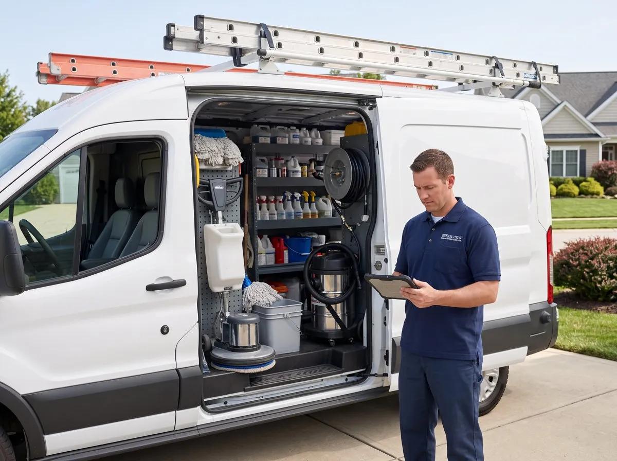 Executive Cleaning Services technician and company van