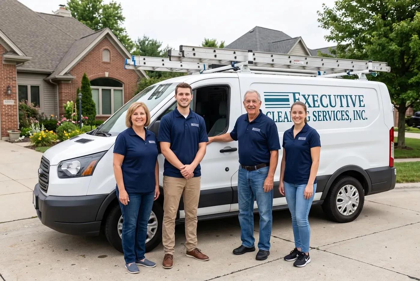 The Executive Cleaning Services team standing in front of a company van