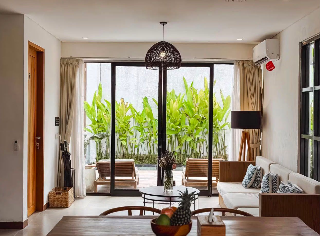 Open-plan interior with steel-framed windows