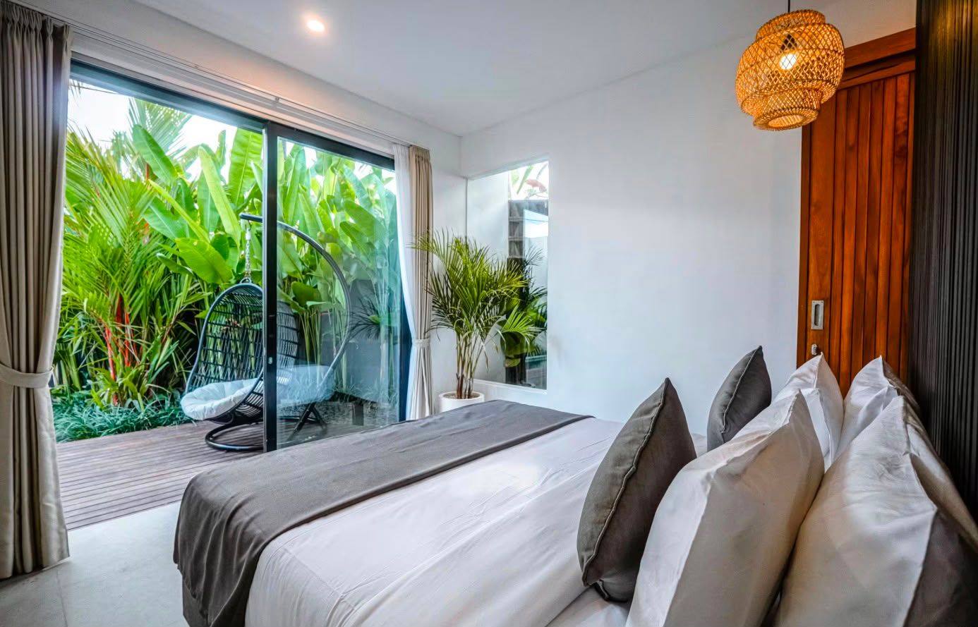 Guest bedroom with courtyard light