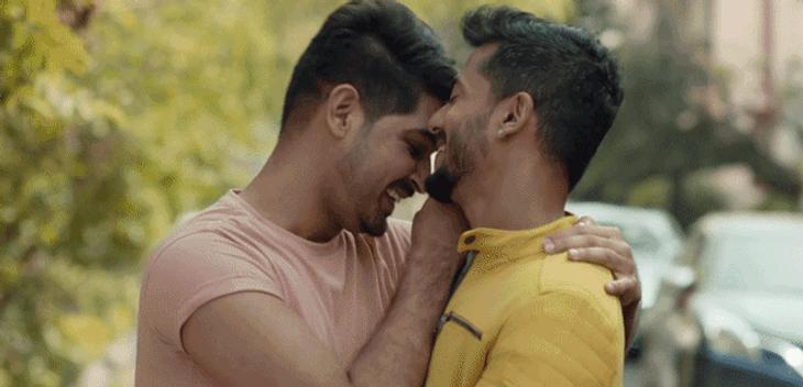 Same sex Indian couple laughing