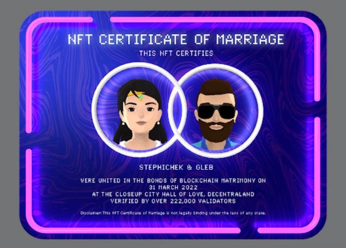 NFT marriage certificate