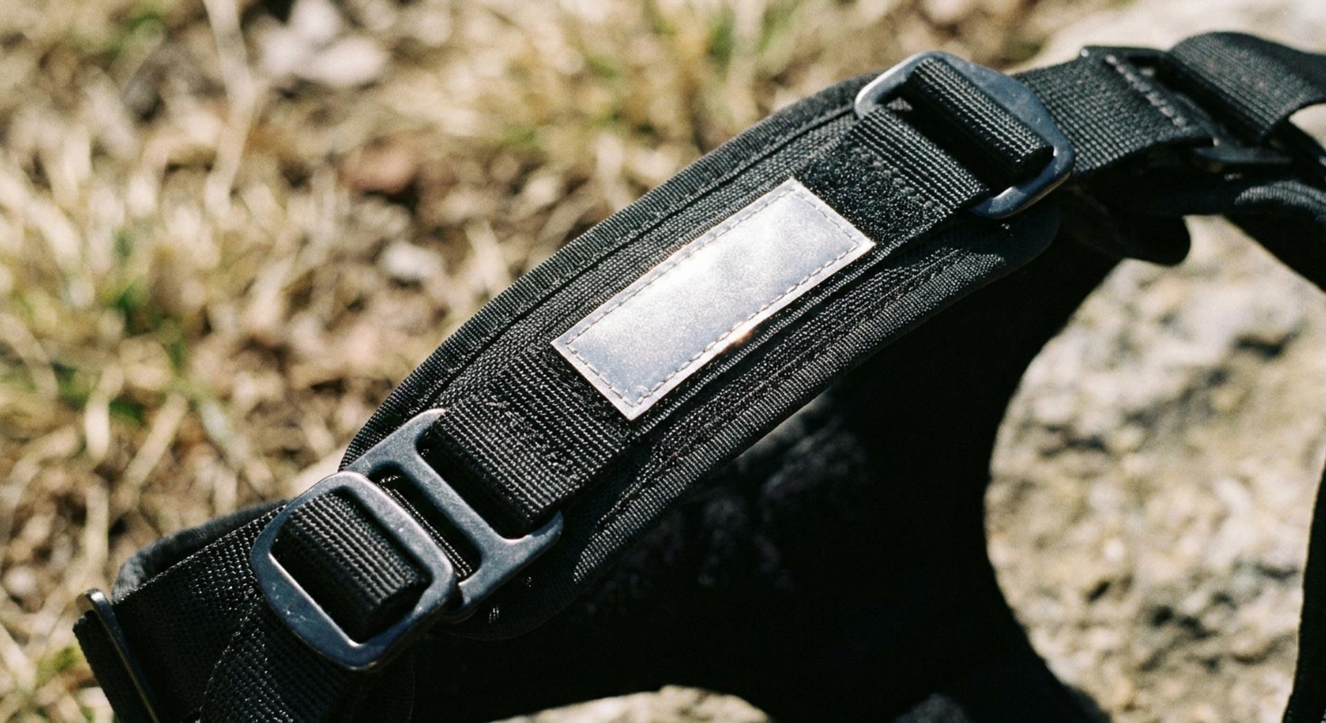 Reflective patch attached to the harness's velcro.
