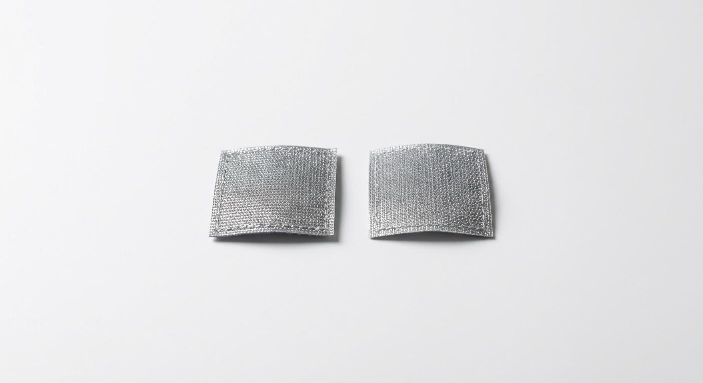 Silver reflective patches on a white background.