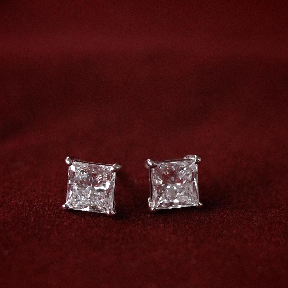 ต่างหูเพชร Princess Cut Earrings 2ct