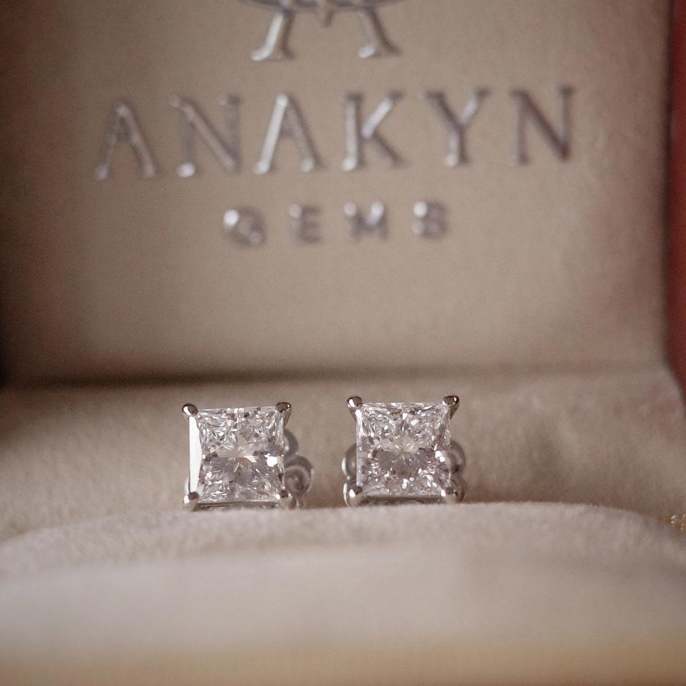 ต่างหูเพชร Princess Cut Earrings 2ct