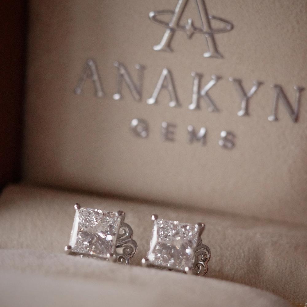 ต่างหูเพชร Princess Cut Earrings 2ct