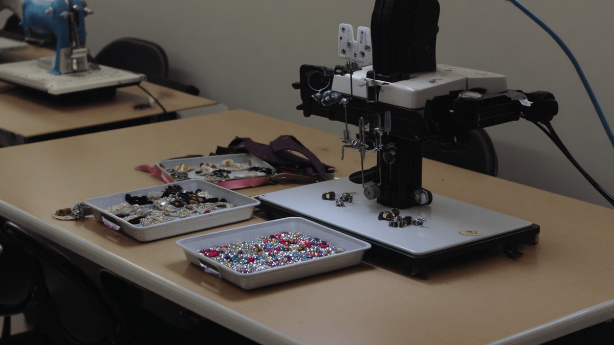 Applied Embellishment And Rhinestone Setting.