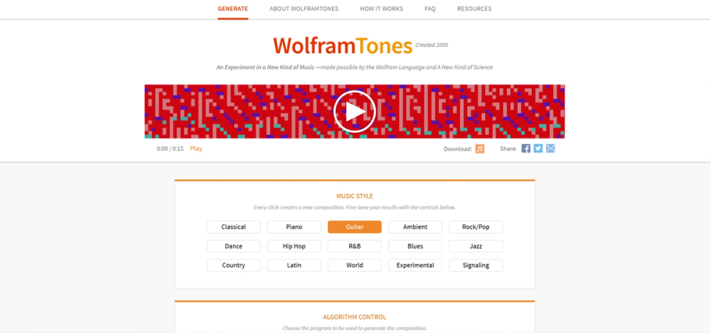 Screenshot of WolframTones Screenshot of WolframTones