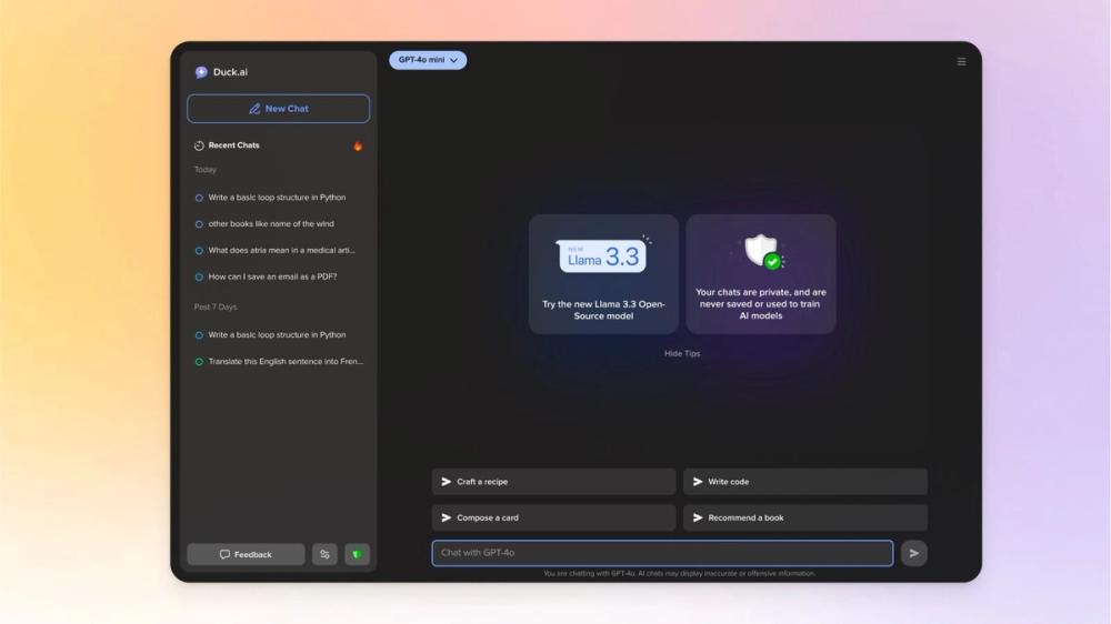 Screenshot of Duck AI Screenshot of Duck AI