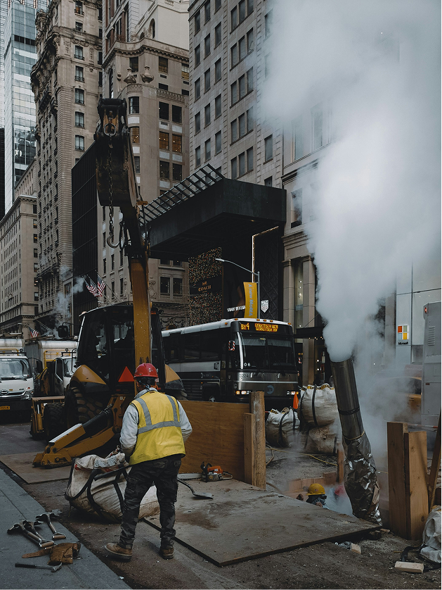 Road works in an urban setting