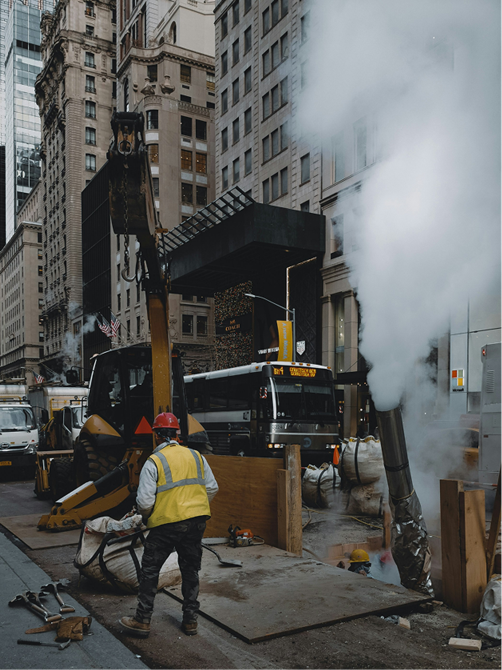 Road works in an urban setting