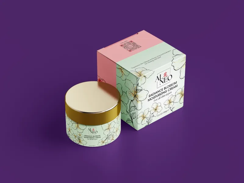 Alneo jar next to packaging Mockup