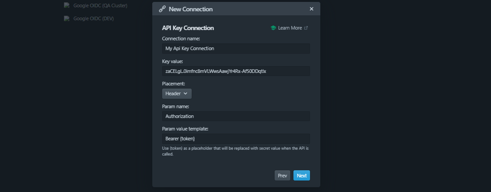 connection type api key