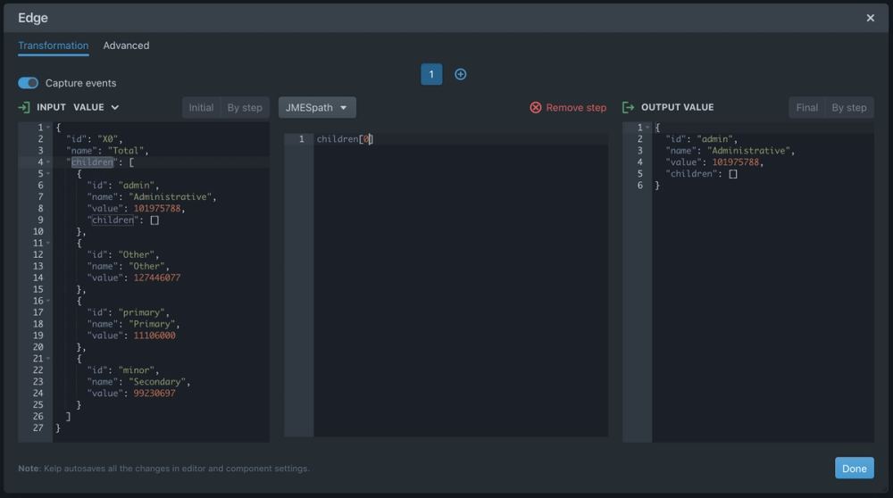 data transformation dialog