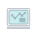 Icon of a laptop displaying a line graph, symbolizing data analysis or statistics.