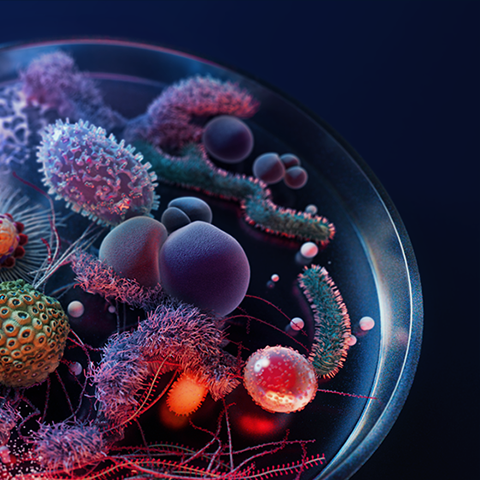 3D render of a detailed and vibrant petri dish