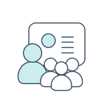 Icon depicting a person giving a presentation to a group, symbolizing a meeting or a seminar.