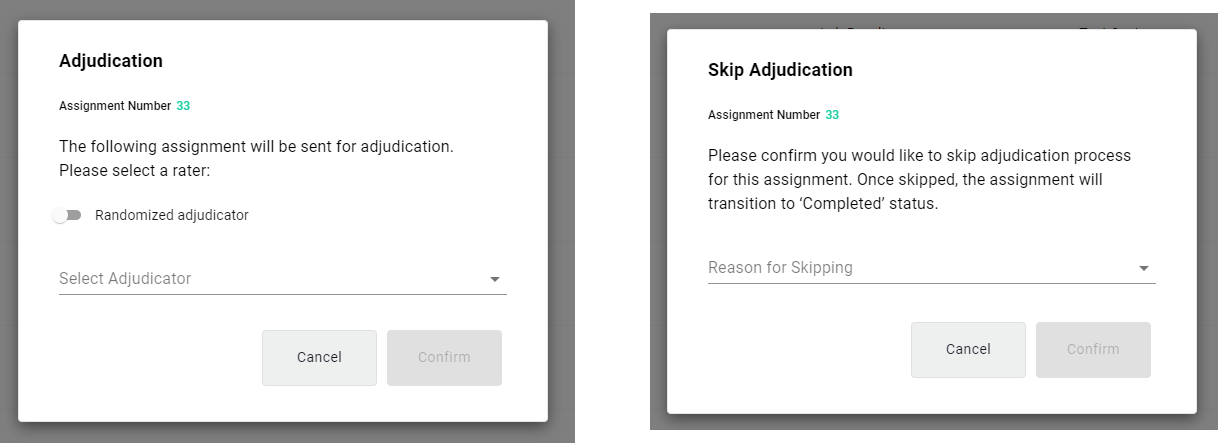Images from platform showing adjudication and skip adjudication.