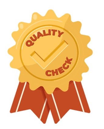 Gold star ribbon with the words "Quality Check"