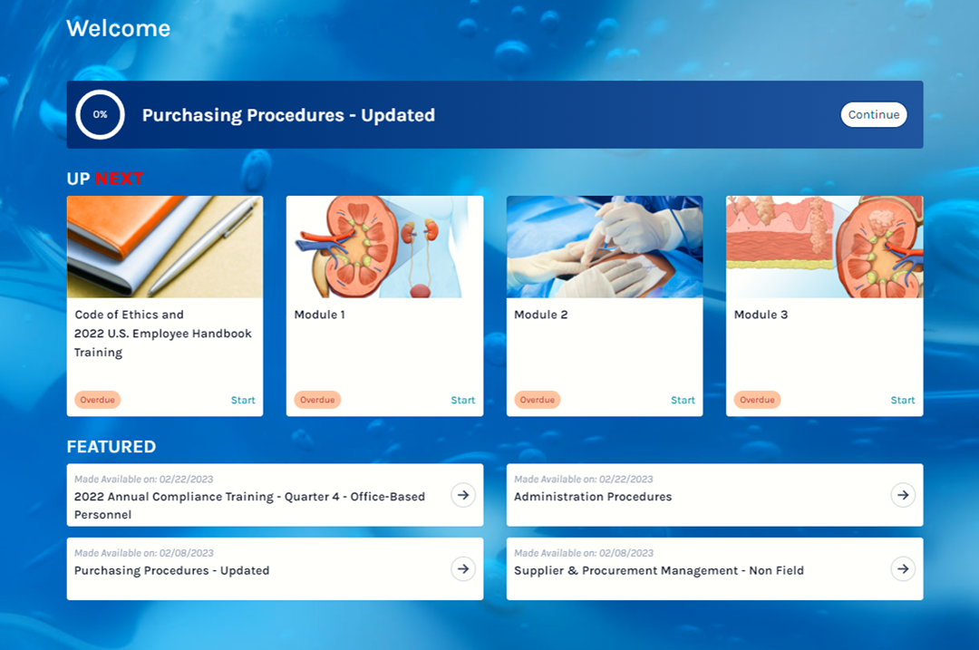 Screenshot of UNIFY menu for a science course
