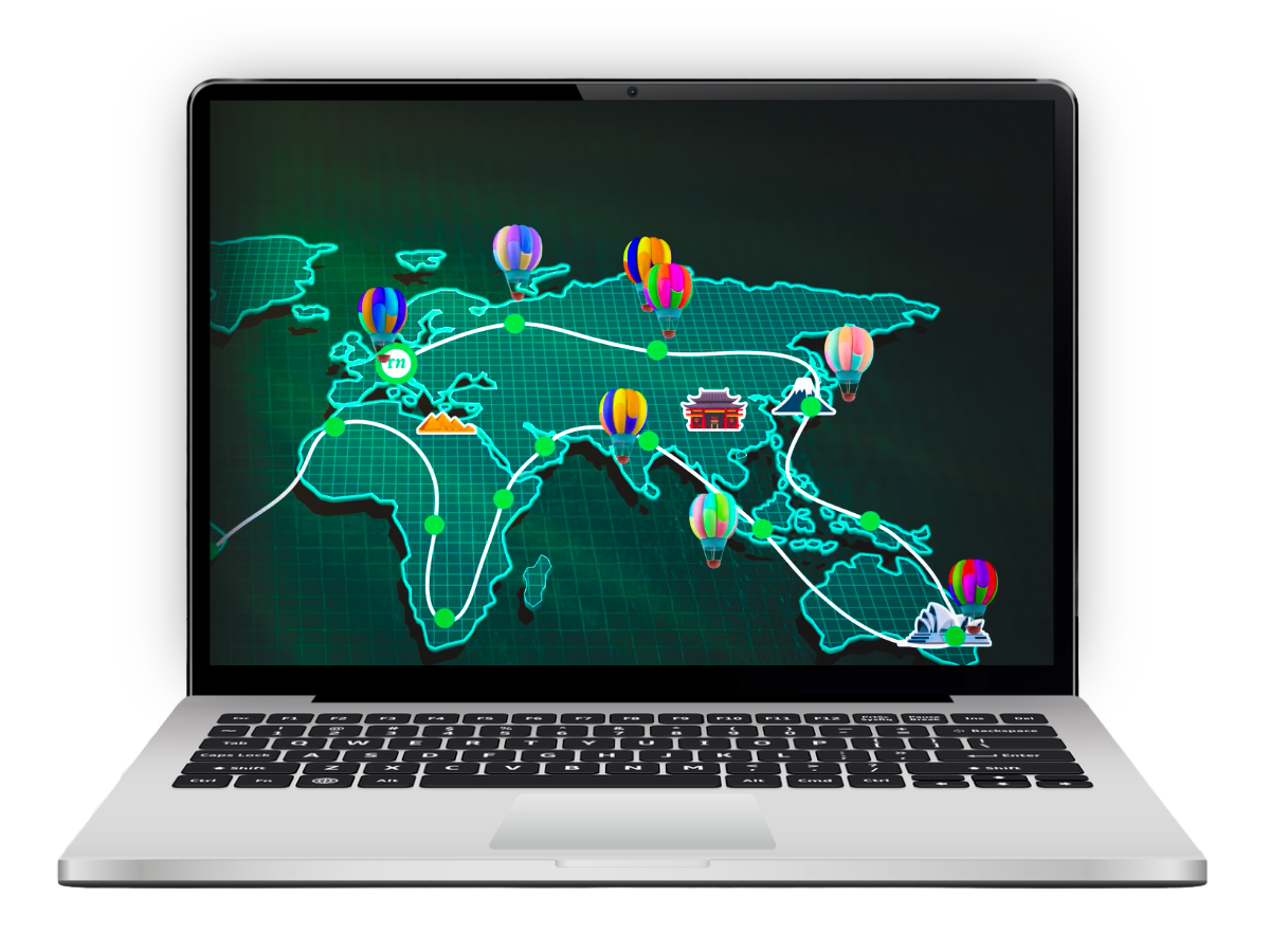 Image of laptop showing world map