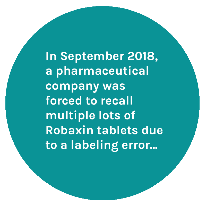 In September 2018, a pharmaceutical company was forced to recall multiple lots of Robaxin tablets due to a labeling error...
