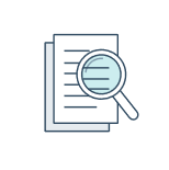 Icon depicting a magnifying glass over a document, symbolizing document review or examination.