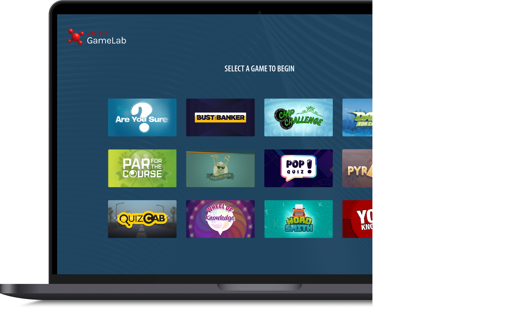 Image of laptop showing menu of 12 games.