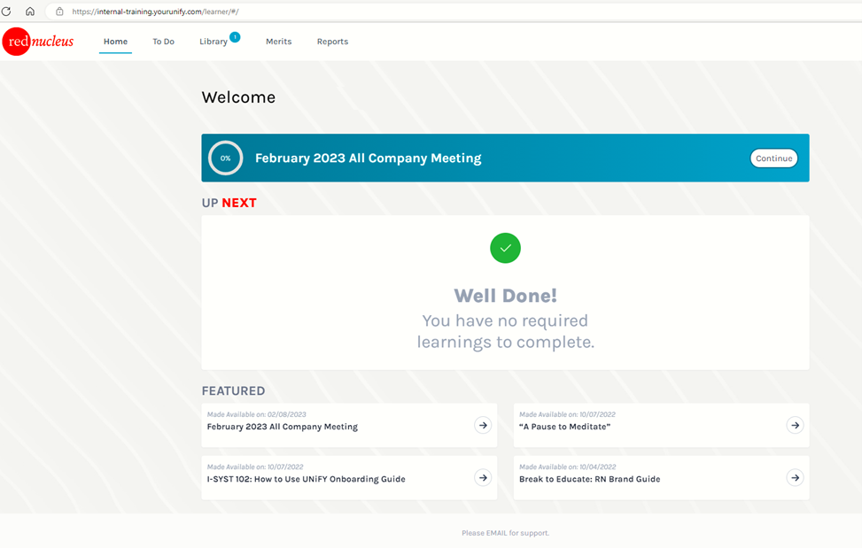 Screenshot of sample Unify Dashboard screen for Red Nucleus