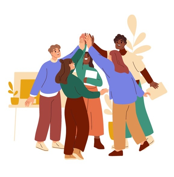 graphic of diverse group of people doing a high five