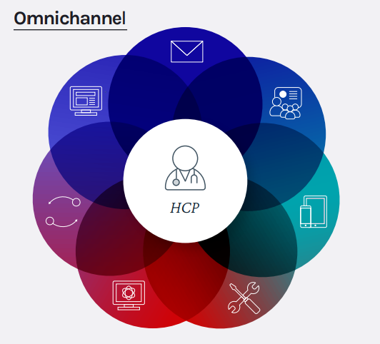An HCP sites at the center of multiple modes of communication; the image looks like a flower of overlapping circles.
