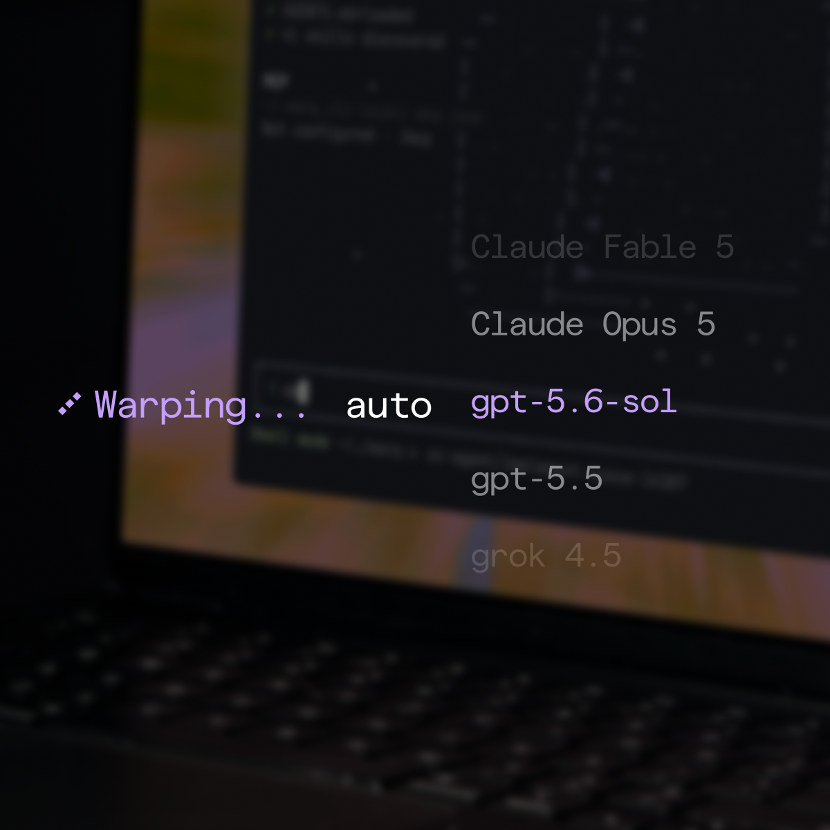 Model selection menu in Warp Agent CLI showing Claude and GPT options with auto-routing