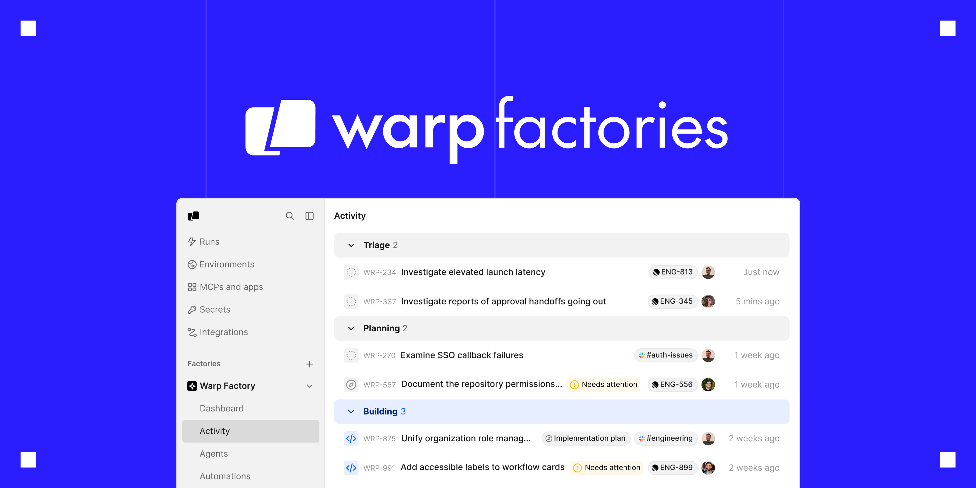 Warp Factories announcement graphic