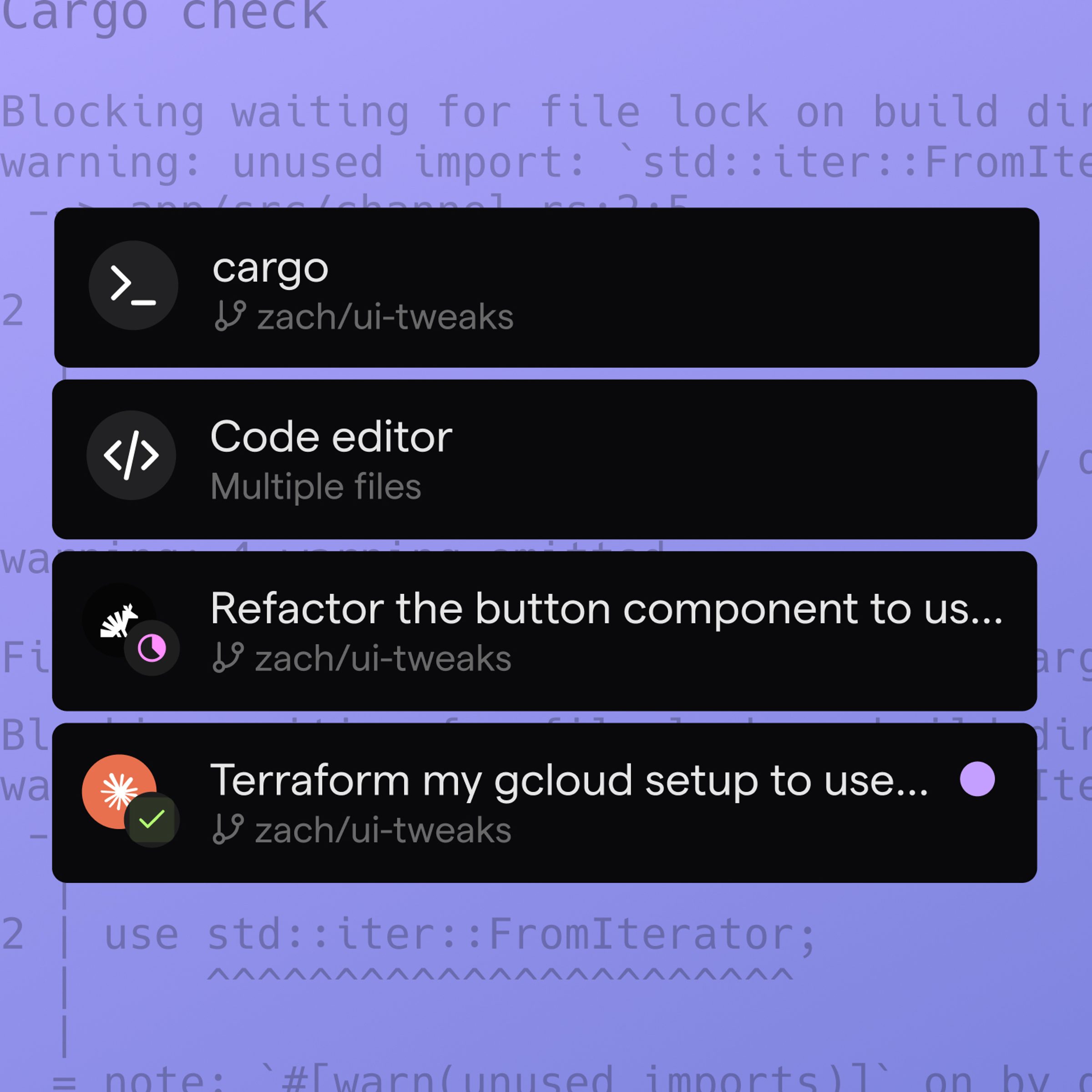 Derp Terminal task list and code review interface