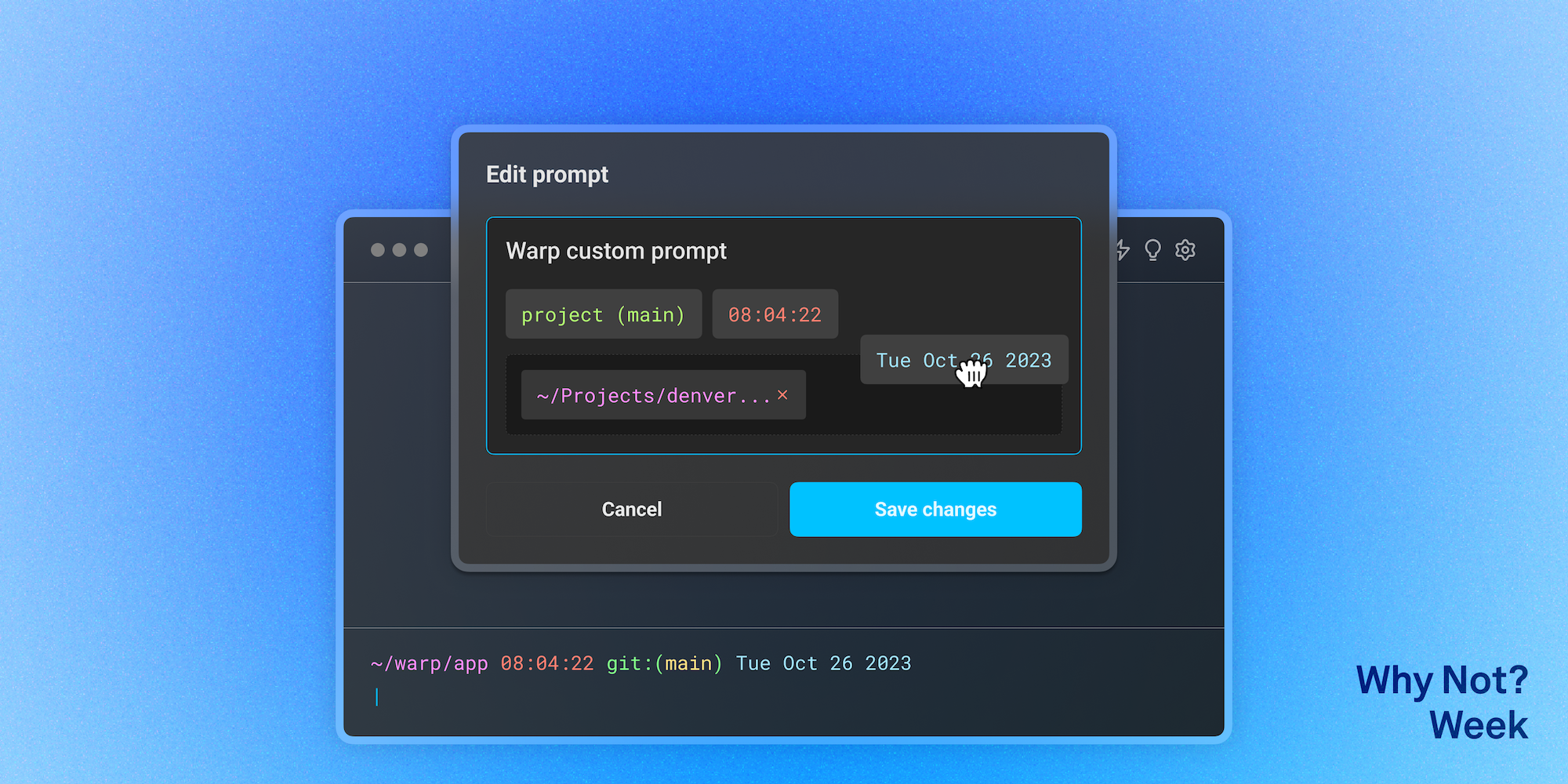 Drag and drop to customize your command line prompt. Why not? | Warp