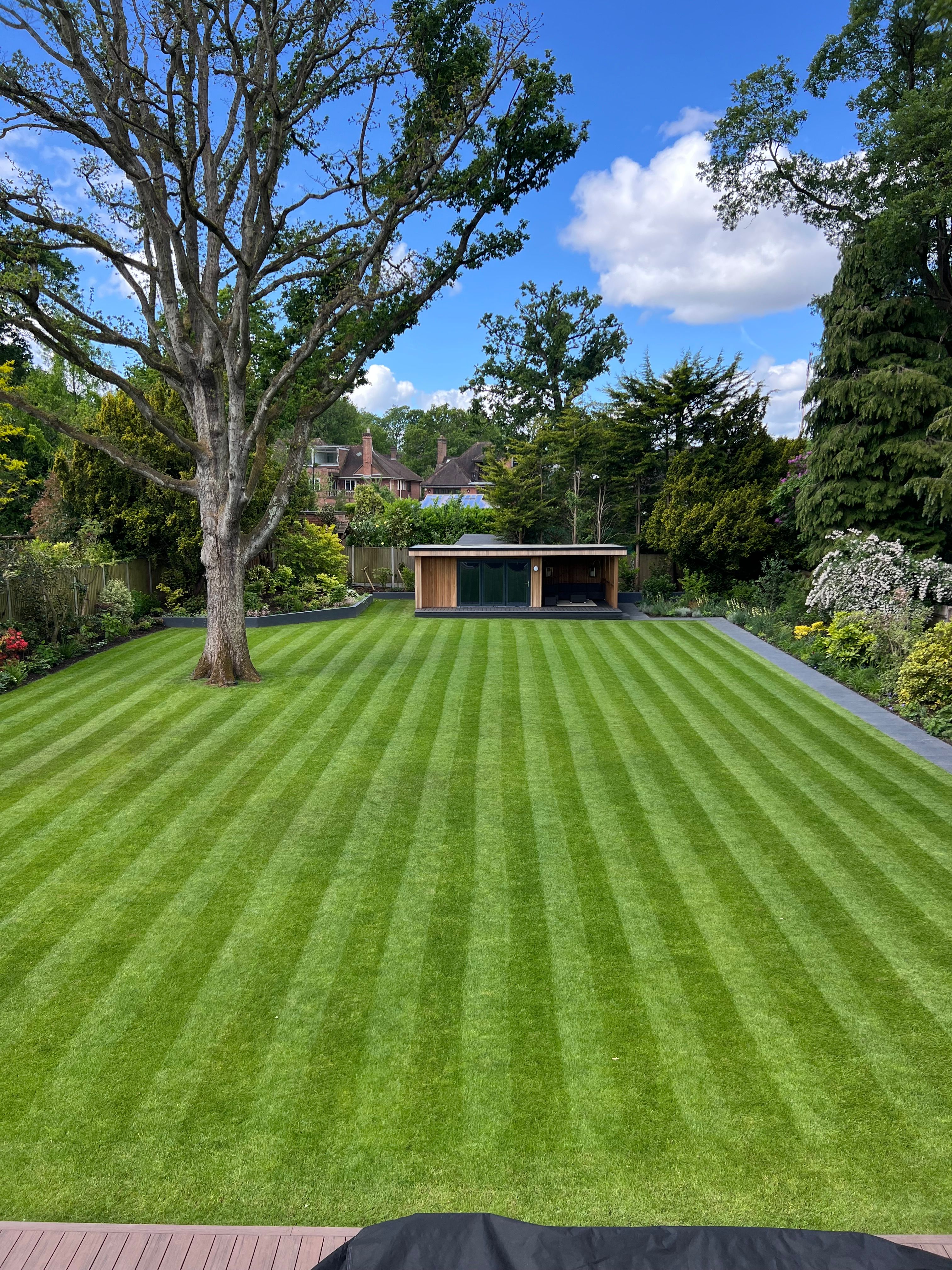 lush grass treated by GreenThumb with stripes mowed