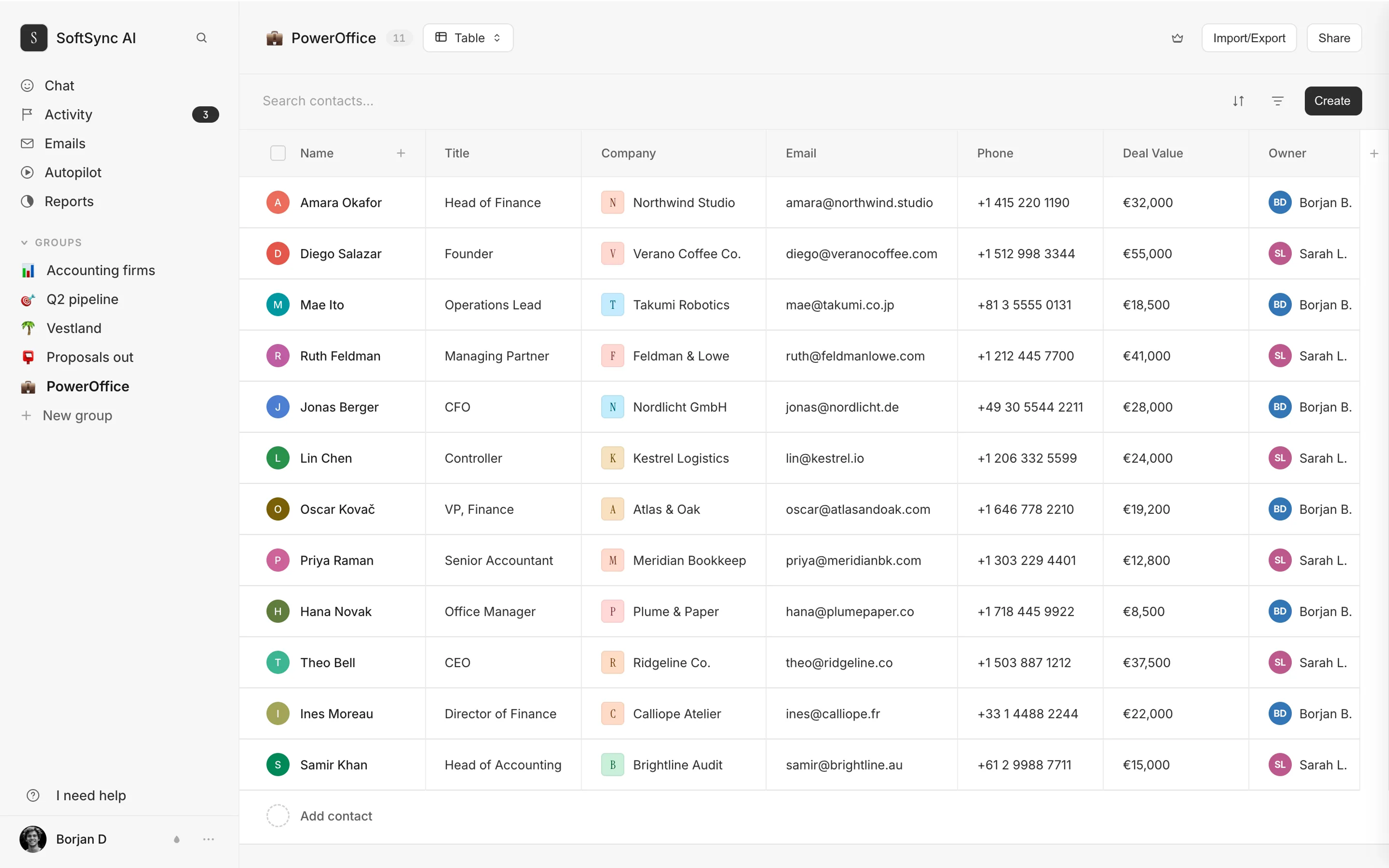 SoftSync: contacts, deals and stages in one fast table