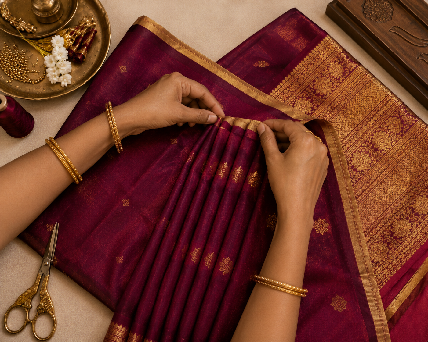 Vishaka Fashion boutique Saree Pre-Pleating service in Coimbatore