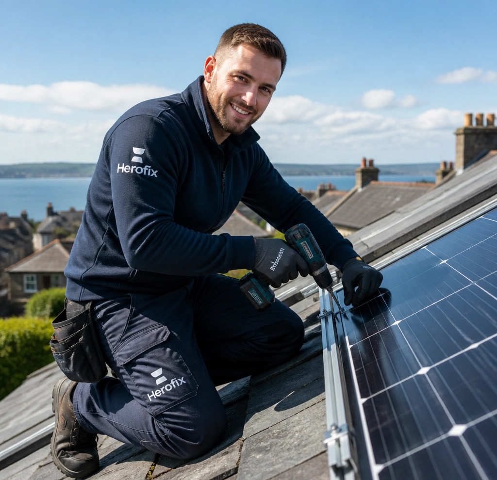 Herofix installer installing solar panels on perthshire property