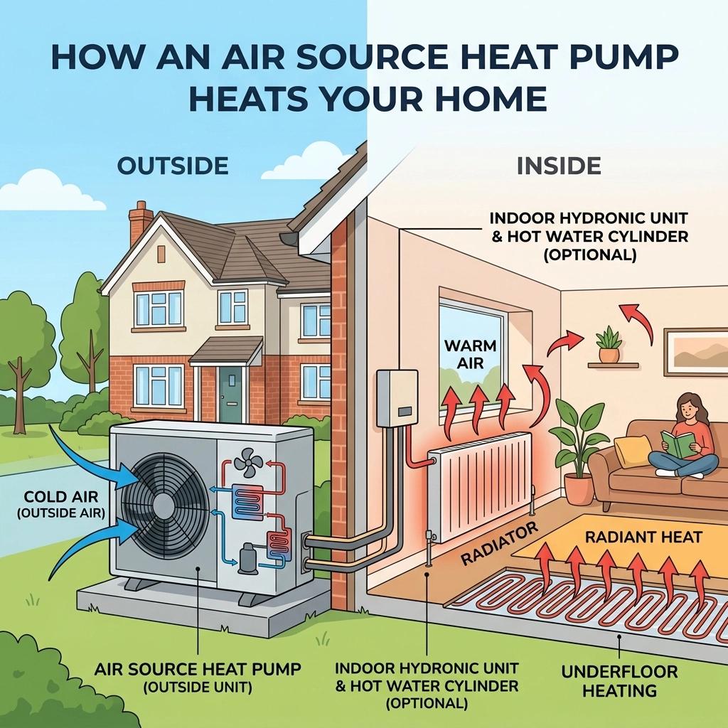 How an air source heat pump heats your home