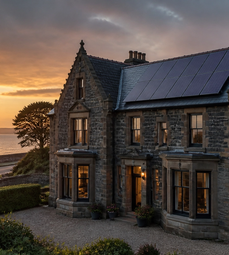 Home on Tayside generated image with solar panels and heat pump