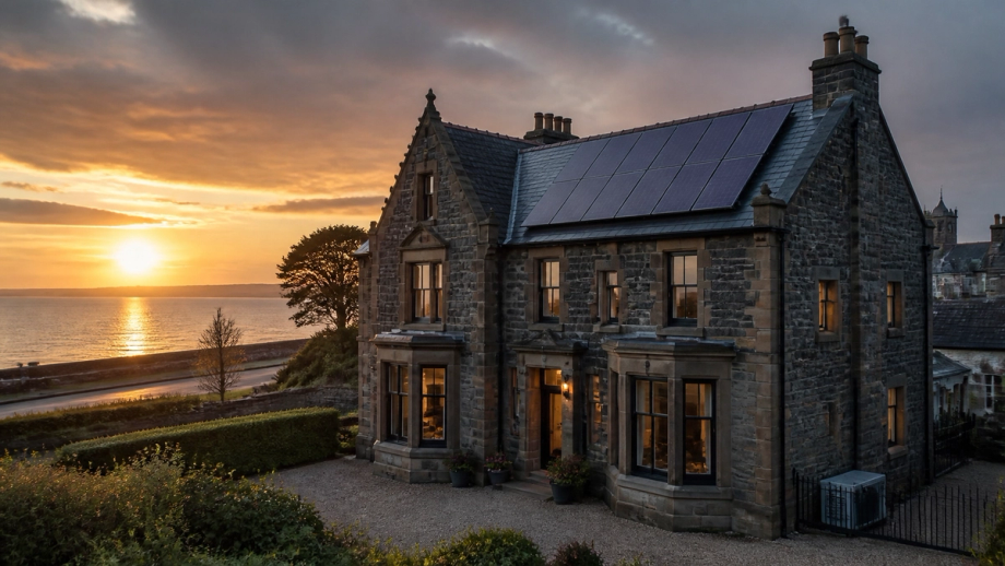 Home on Tayside generated image with solar panels and heat pump