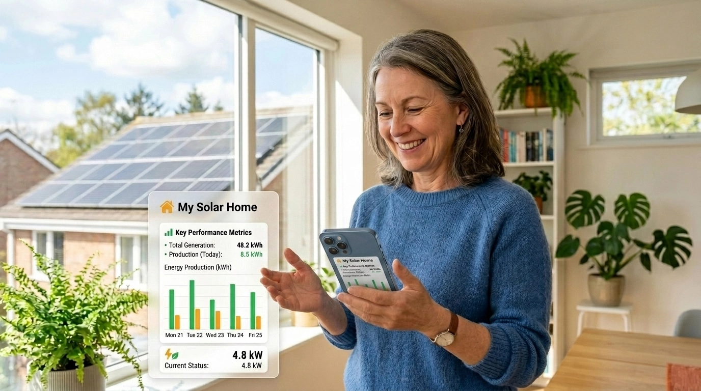 Woman checking solar app
