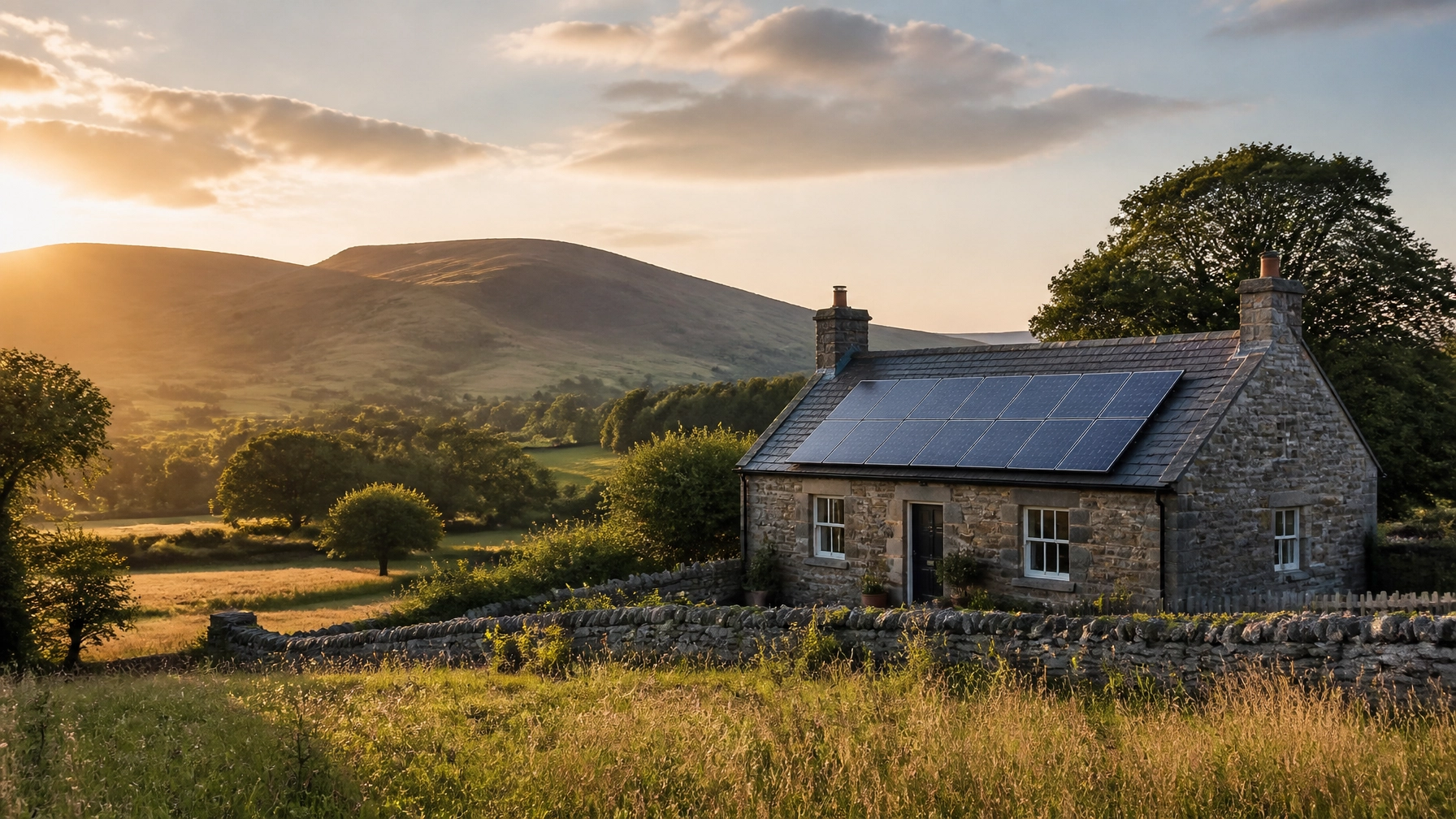 Generated image of a home with solar panels in angus, scotland