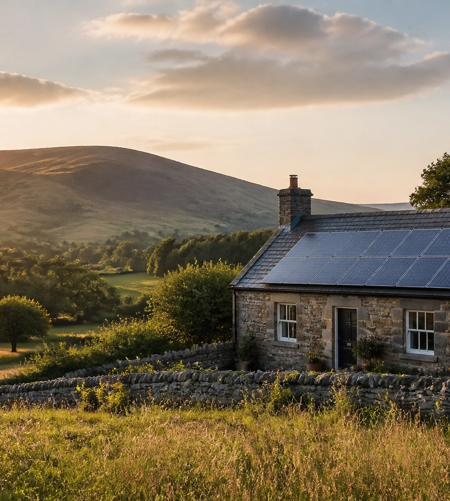 Generated image of a home with solar panels in angus, scotland