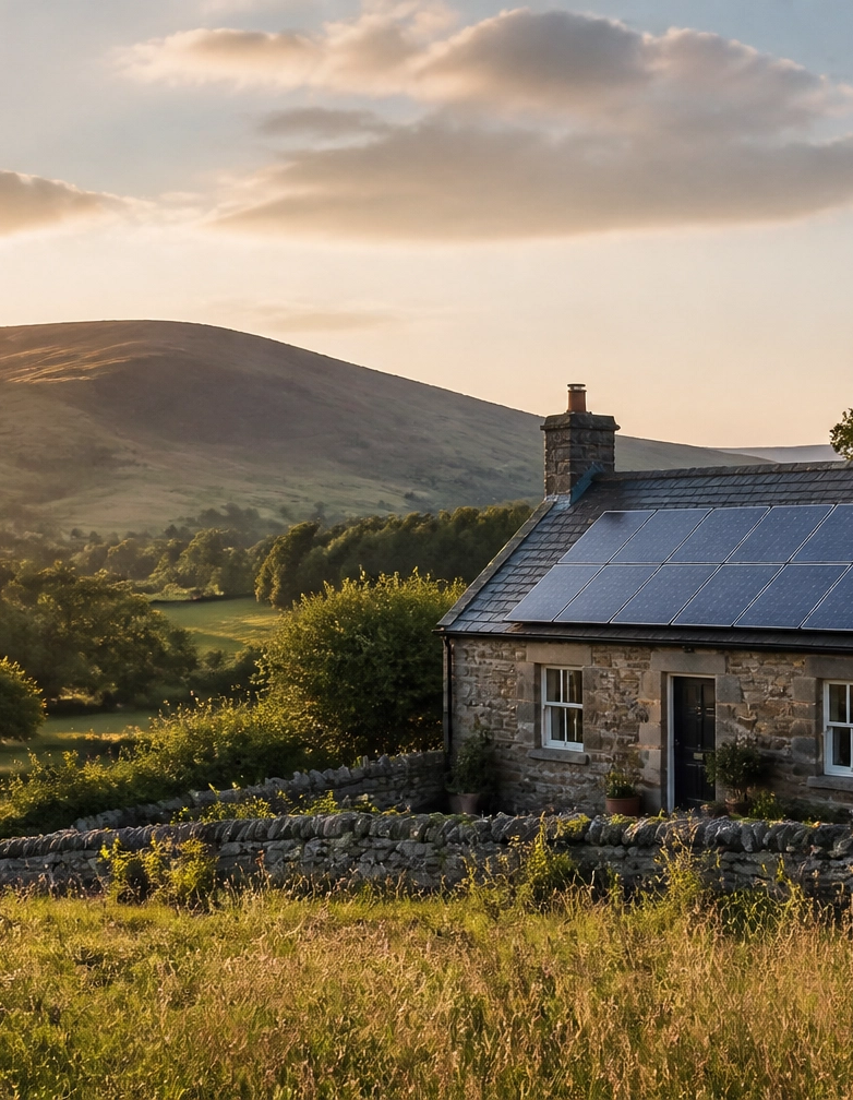 Generated image of a home with solar panels in angus, scotland