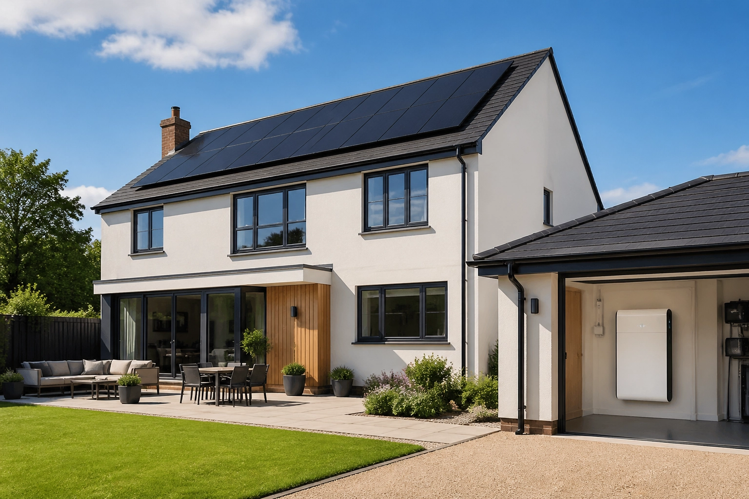 Home with solar panels and battery storage scotland