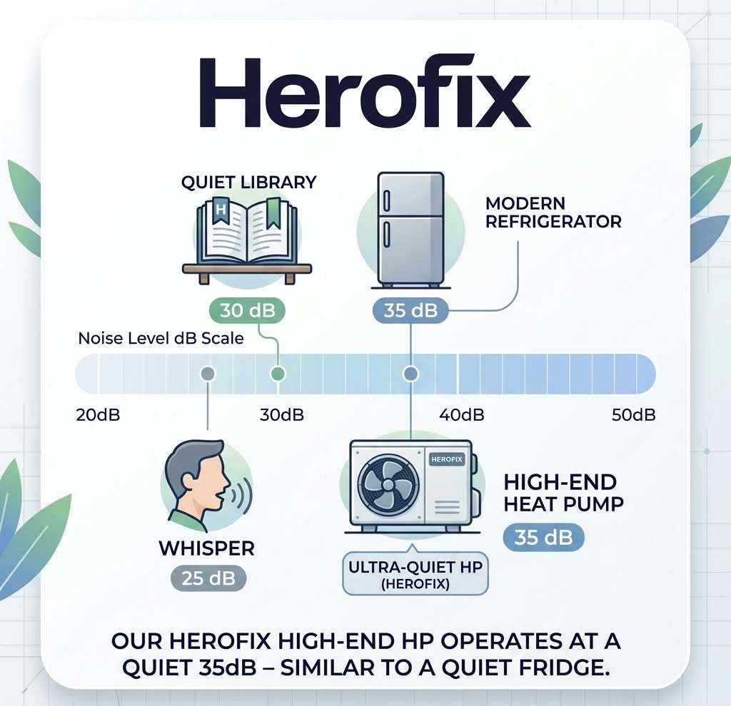 Herofix graphic on heat pump noise