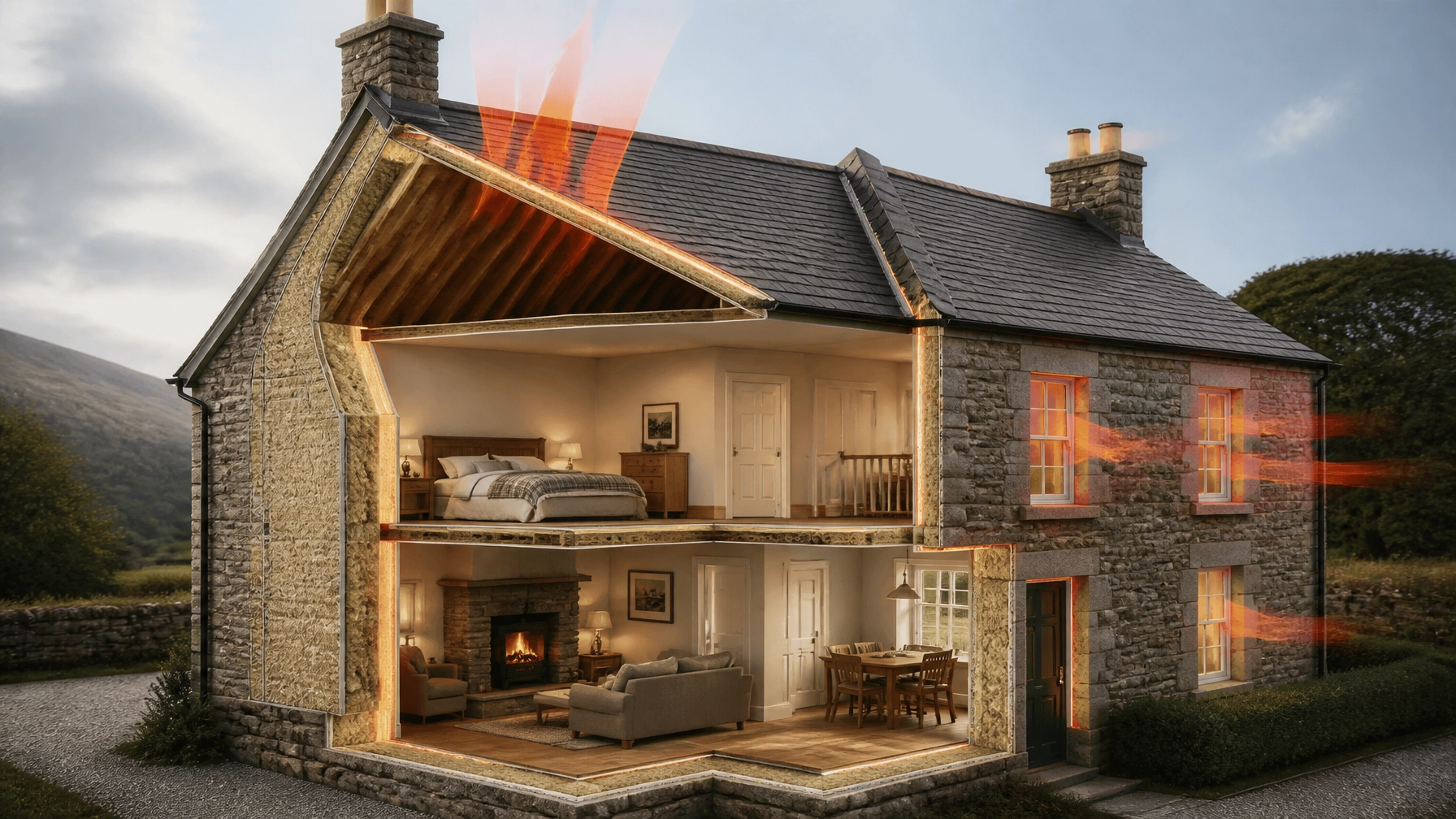 Graphic of heat escaping a home